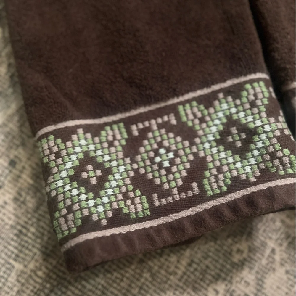 2 World Market Stitched Hand Towels